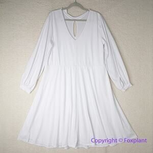 New! Eloquii ivory white long‎ sleeve dress with tie back keyhole size 18